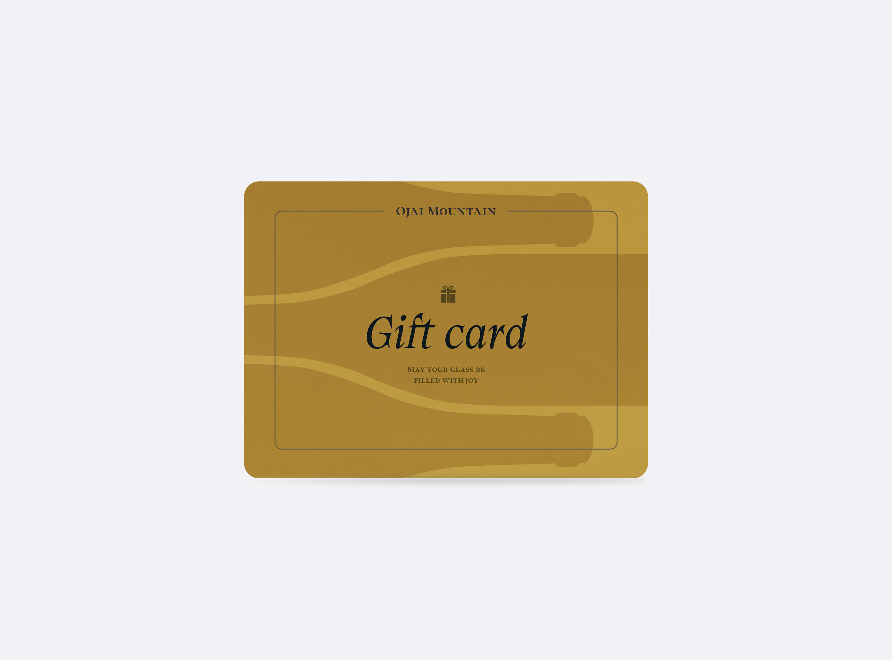 Ojai Mountain $500 wine gift card in gold with flowing line details and "Gift card" in dark script