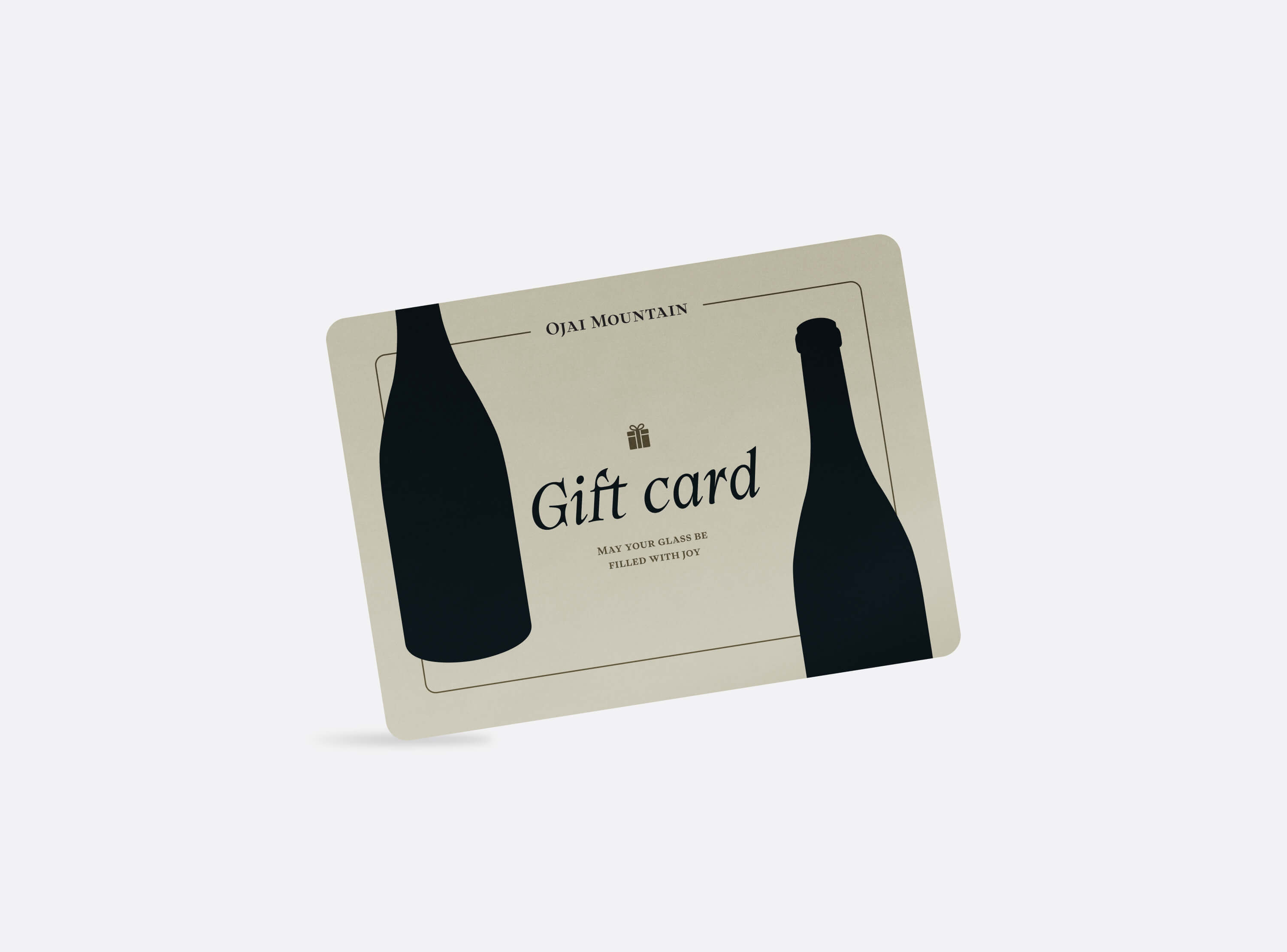 Ojai Mountain $150 wine gift card in cream with two dark wine bottle silhouettes and "Gift card" in dark script