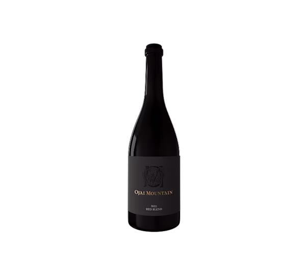 Ojai Mountain 2021 Red Blend Bottle Ojai Mountain 2021 Red Blend bottle with dark label on a plain light background