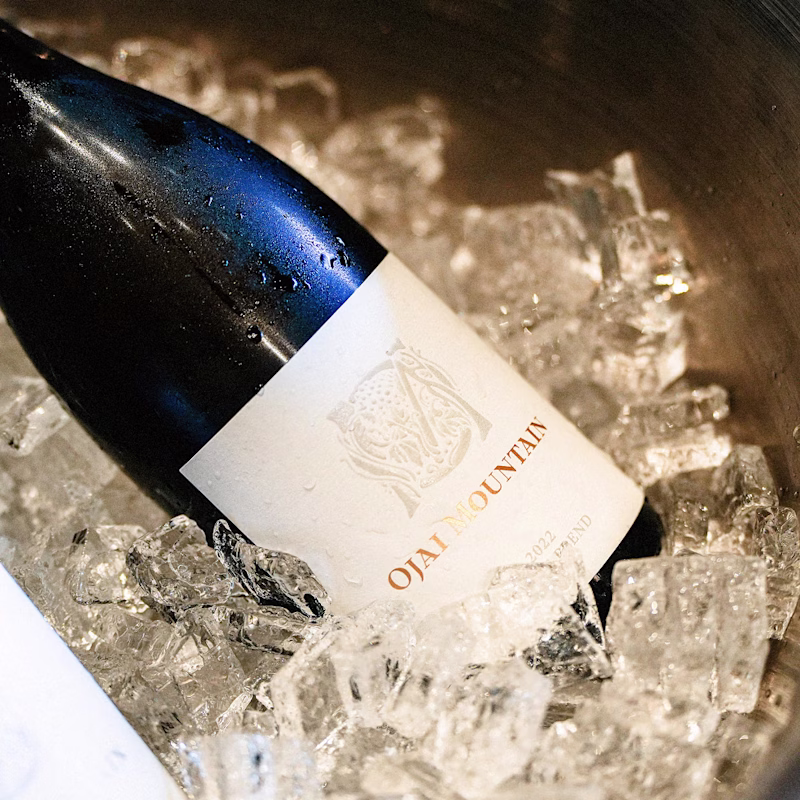Ojai Mountain White Blend bottle chilling in crushed ice