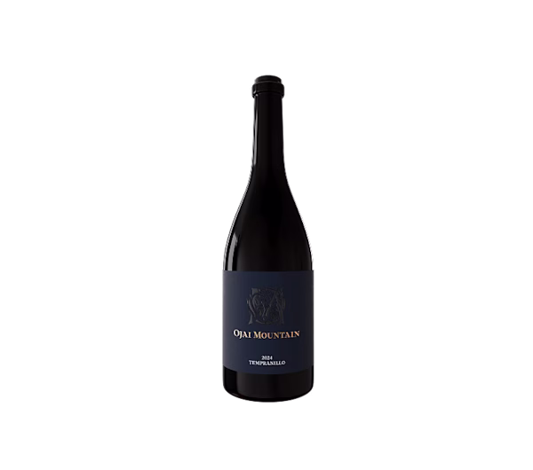 Ojai Mountain 2024 Tempranillo Bottle Ojai Mountain 2024 Tempranillo bottle with dark label on a plain light background
