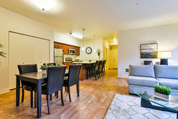Kitchen and Dining room table at the Alder Pointe Apartments