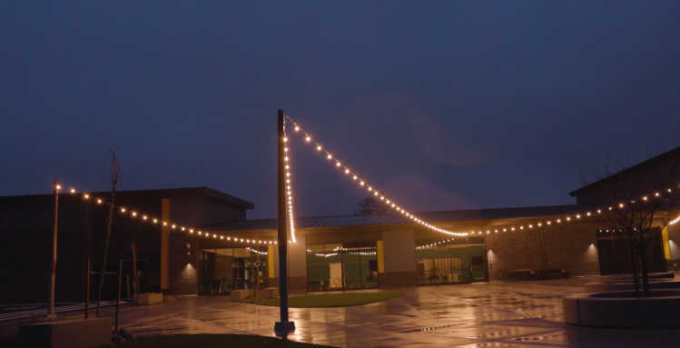 Martin Luther King Junior Elementary School, lit up at night