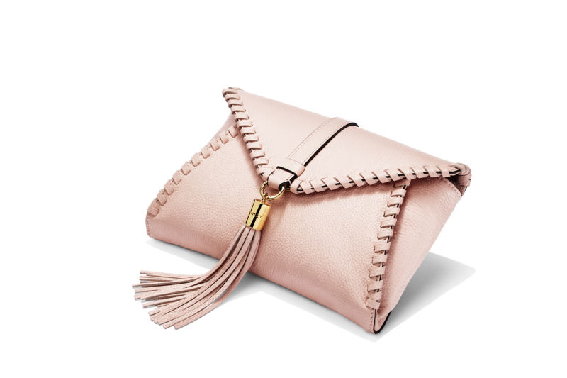 Pink leather clutch