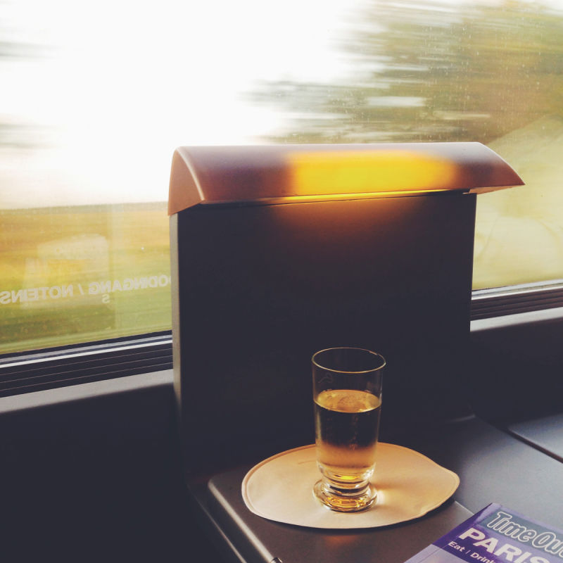 Glass of champagne on the Eurostar