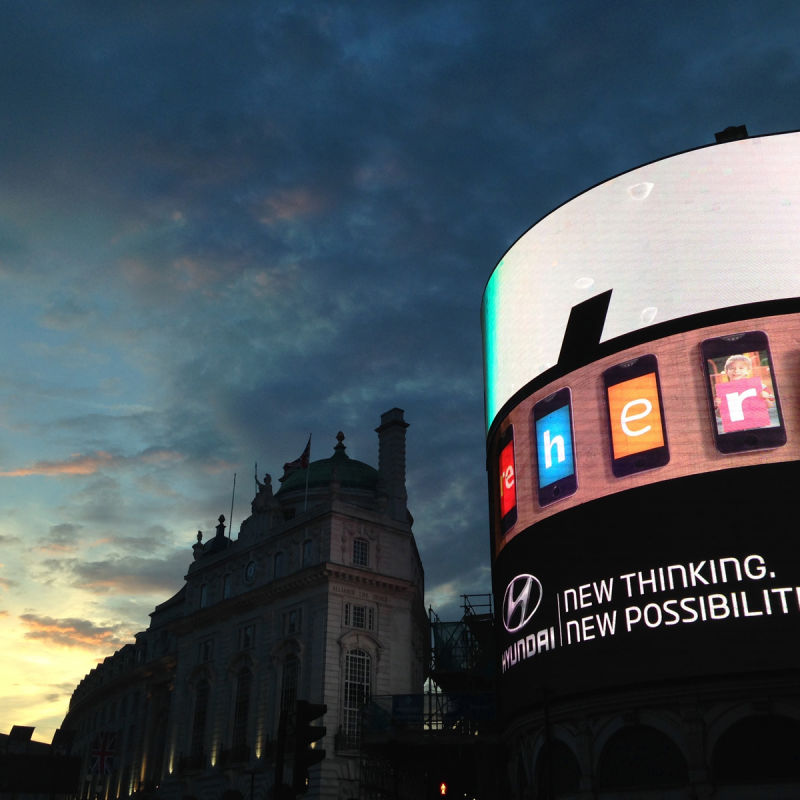 Digital sign in Piccadilly Circus, London