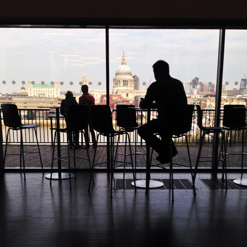 A man's silhouette in the Tate Modern