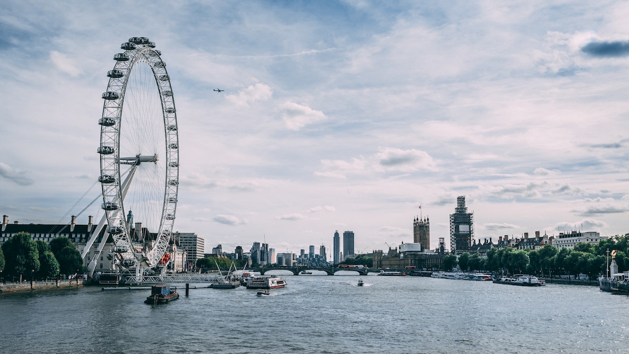 View of the City of London with the London Eye on the left.