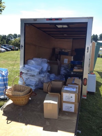 trailer filled with prizes for a horse show