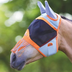 Horse wearing the Shires 3-D Mesh Fly Mask w Fringe Nose