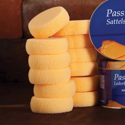 Stacks of tack cleaning sponges and saddle soap.