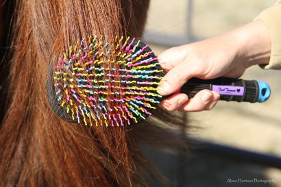 Close-up of tail being brushed with Rainbow Brush