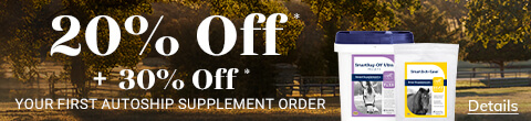 Save 20% on SmatrEquine branded products PLUS 30% off your first AutoShip supplement order. 