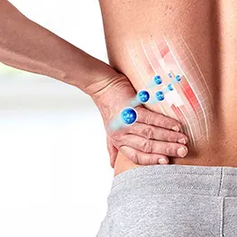  A depiction of lower back pain relief from diclofenac and a Voltaren logo