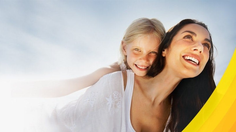 Woman and young child with orange swirl