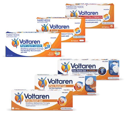 various Voltaren pain relief product pack shots