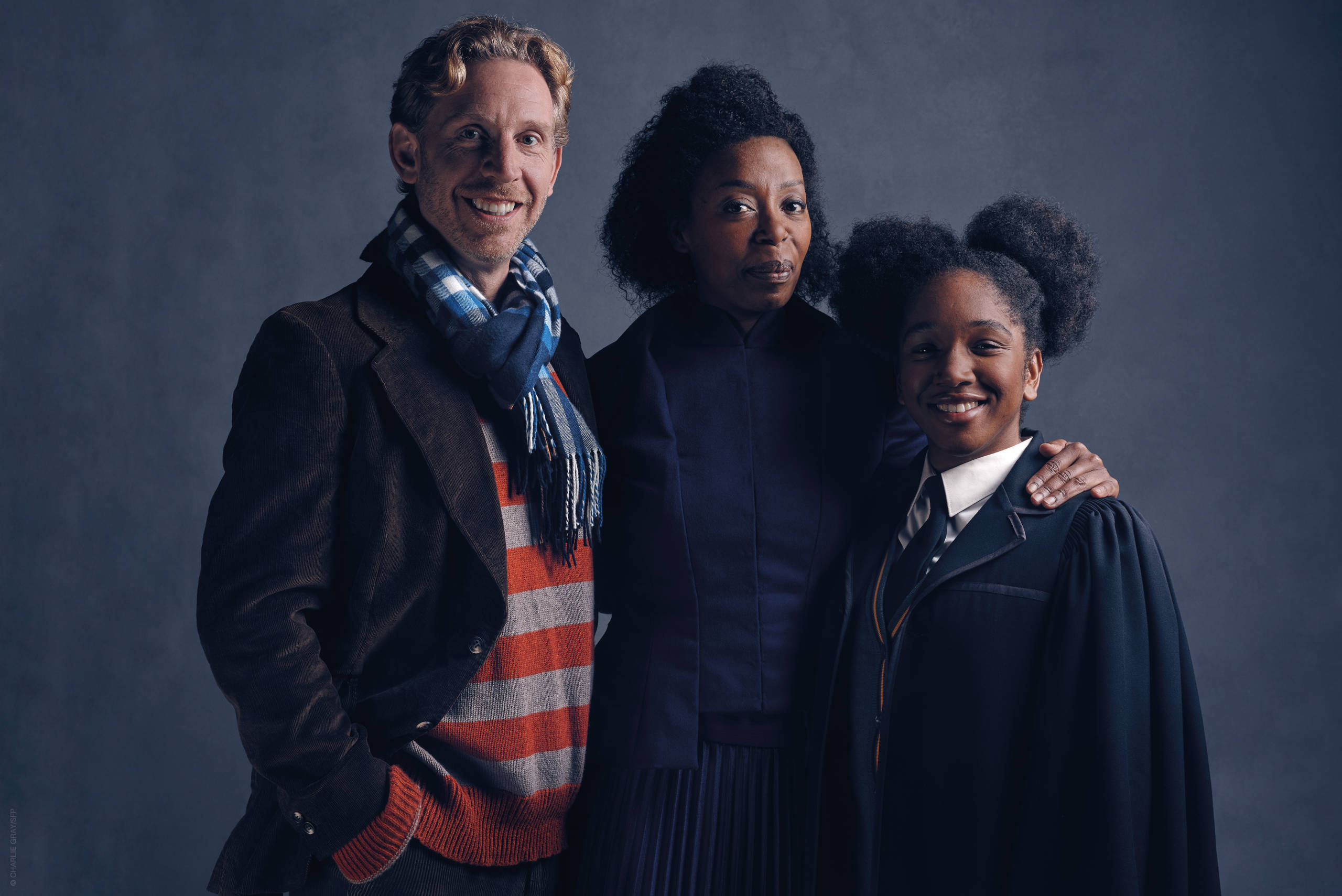 L-R, Paul Thornley as Ron Weasley, Noma Dumezweni as Hermione Granger and Cherrelle Skeete as Rose Granger-Weasley