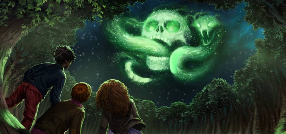 Harry, Ron and Hermione see the Dark Mark in the sky 