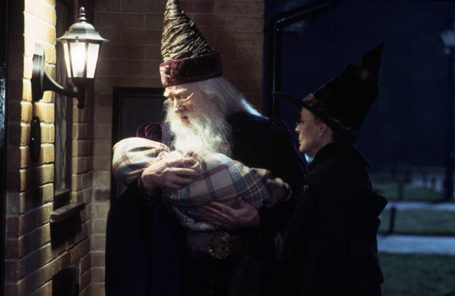Dumbledore and McGonagall leave baby Harry at Privet Drive 
