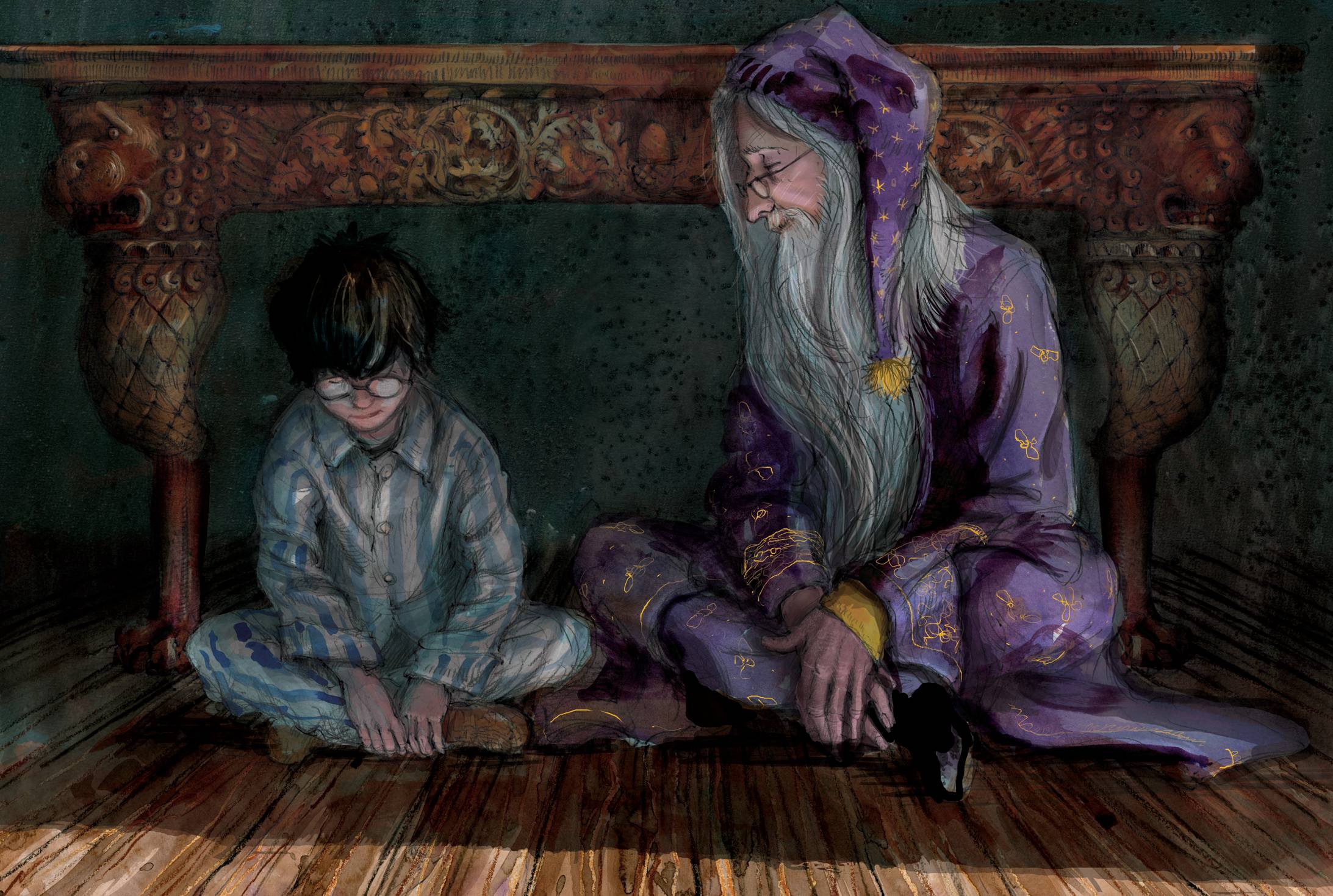 albus-dumbledore-and-harry-talk-philosophers-stone-jim-kay