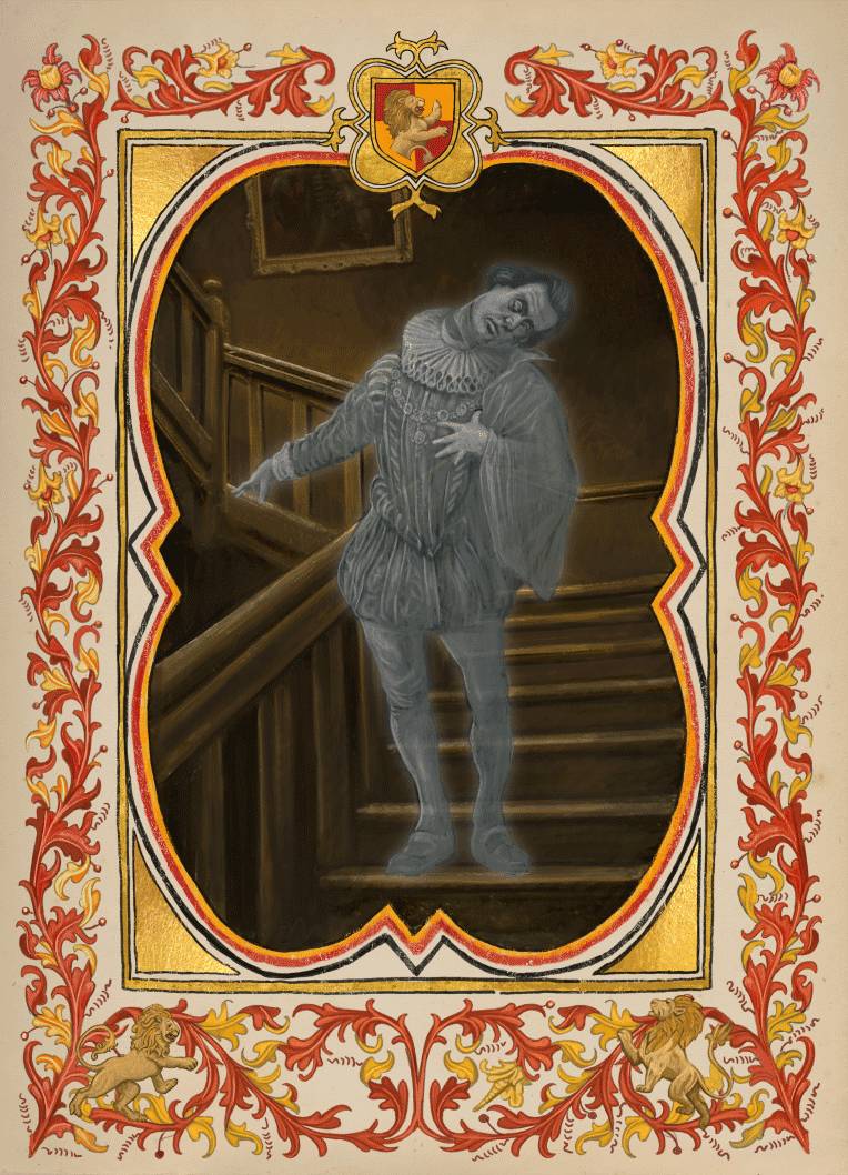 Animated illustration of Gryffindor house ghost, Nearly Headless Nick