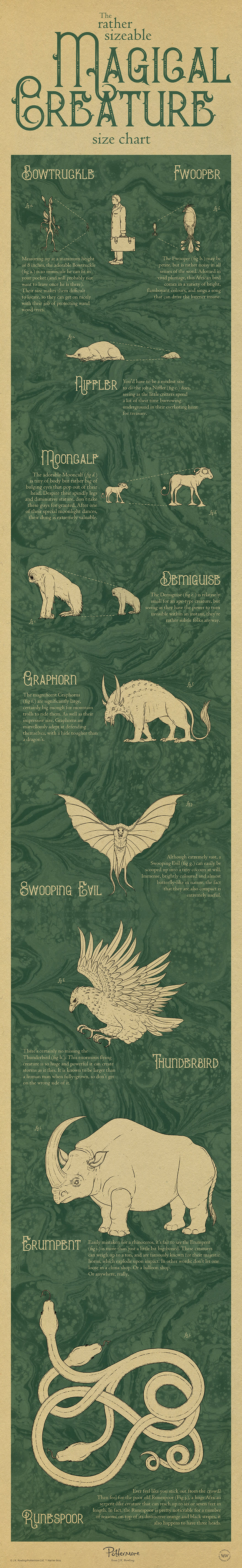 The rather sizeable magical creature size chart illustration