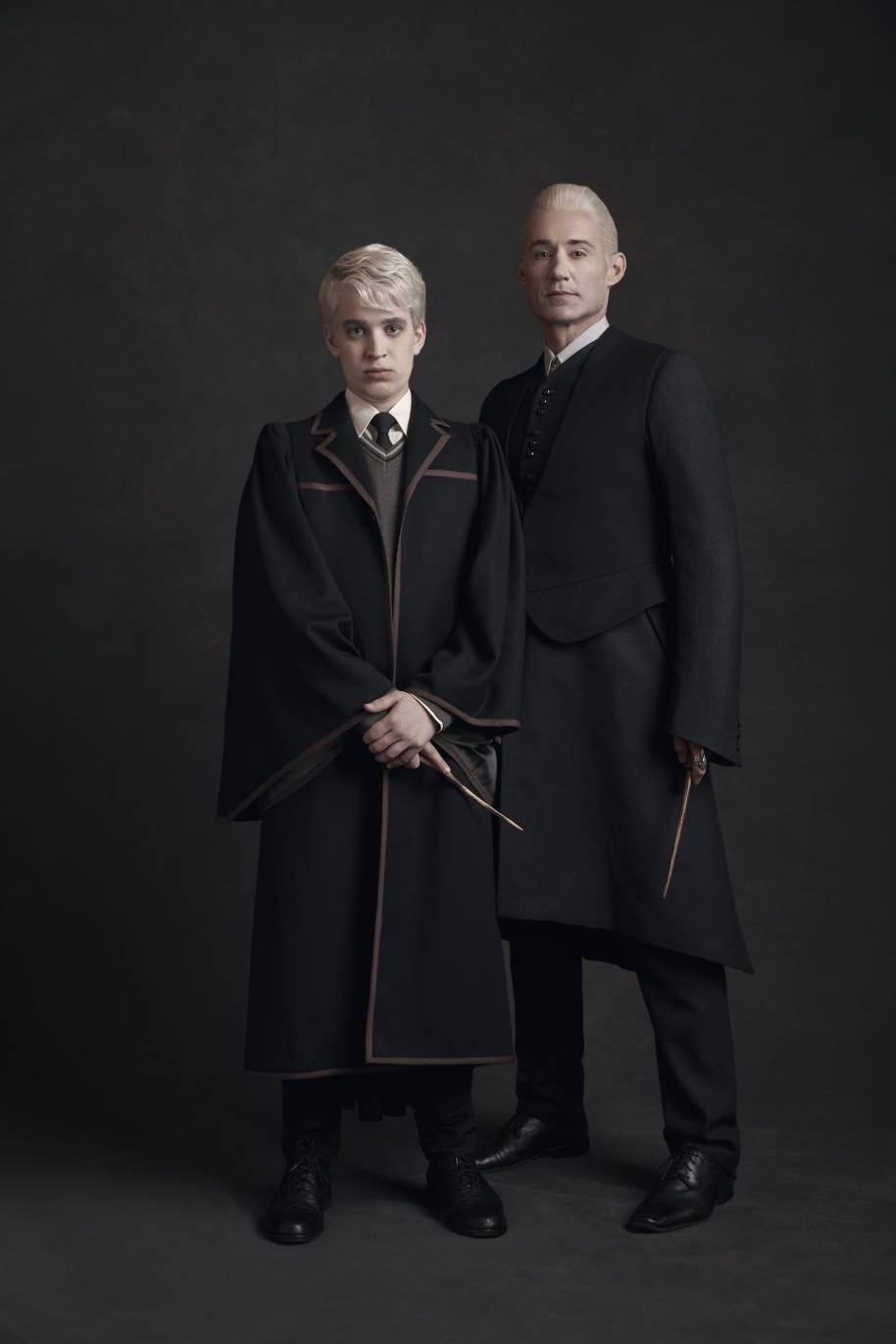 Nyx Calder as Scorpius Calder (left) and Tom Wren as Draco Malfoy