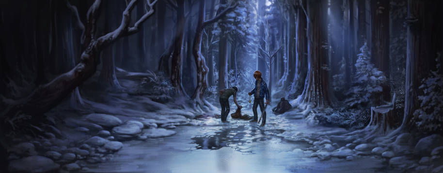 Ron saves Harry from the ice lake.