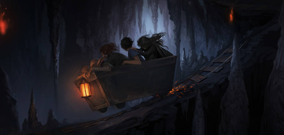 Illustration d'un chariot de mine dans les voûtes de Gringotts