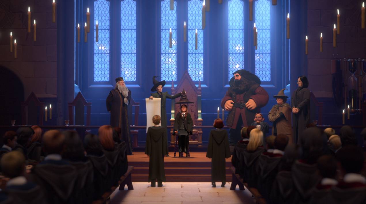 Screenshot of the Sorting Ceremony from Harry Potter: Hogwarts Mystery