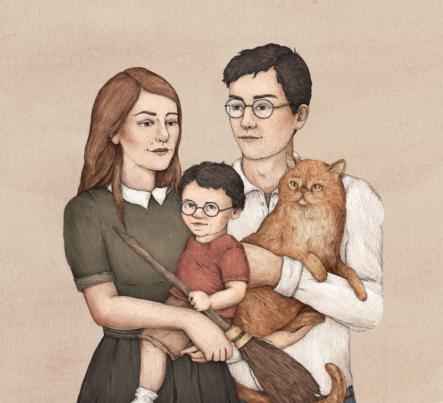 PMARCHIVE-Potter family tree featuring Harry Potter, James Potter and Lily Potter with the family cat kpnD2nRhySk2KwiMoU8YO