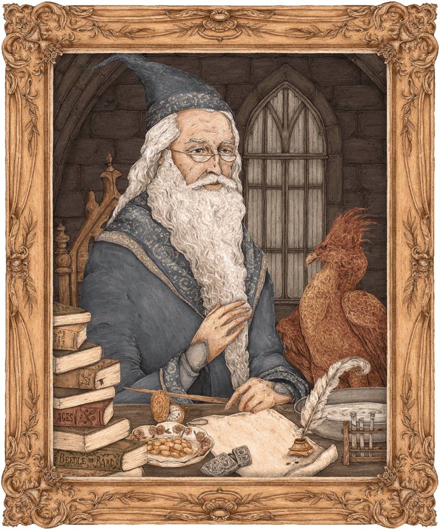 Animated illustration of Albus Dumbledore's portrait