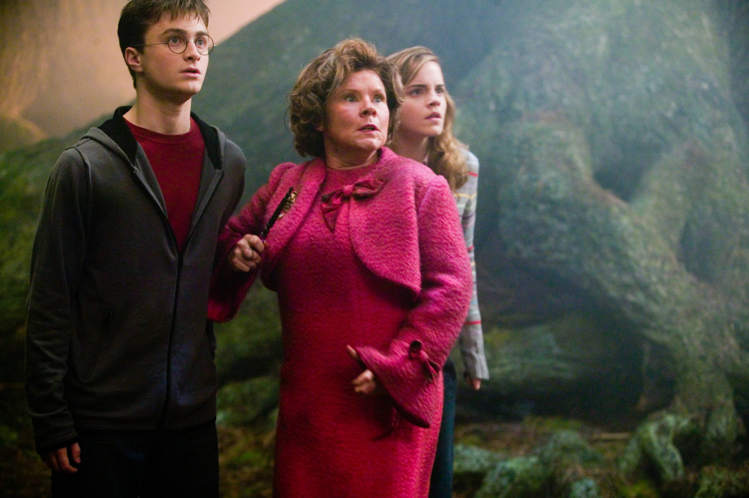 Umbridge, Harry and Hermione in the Forbidden Forest.