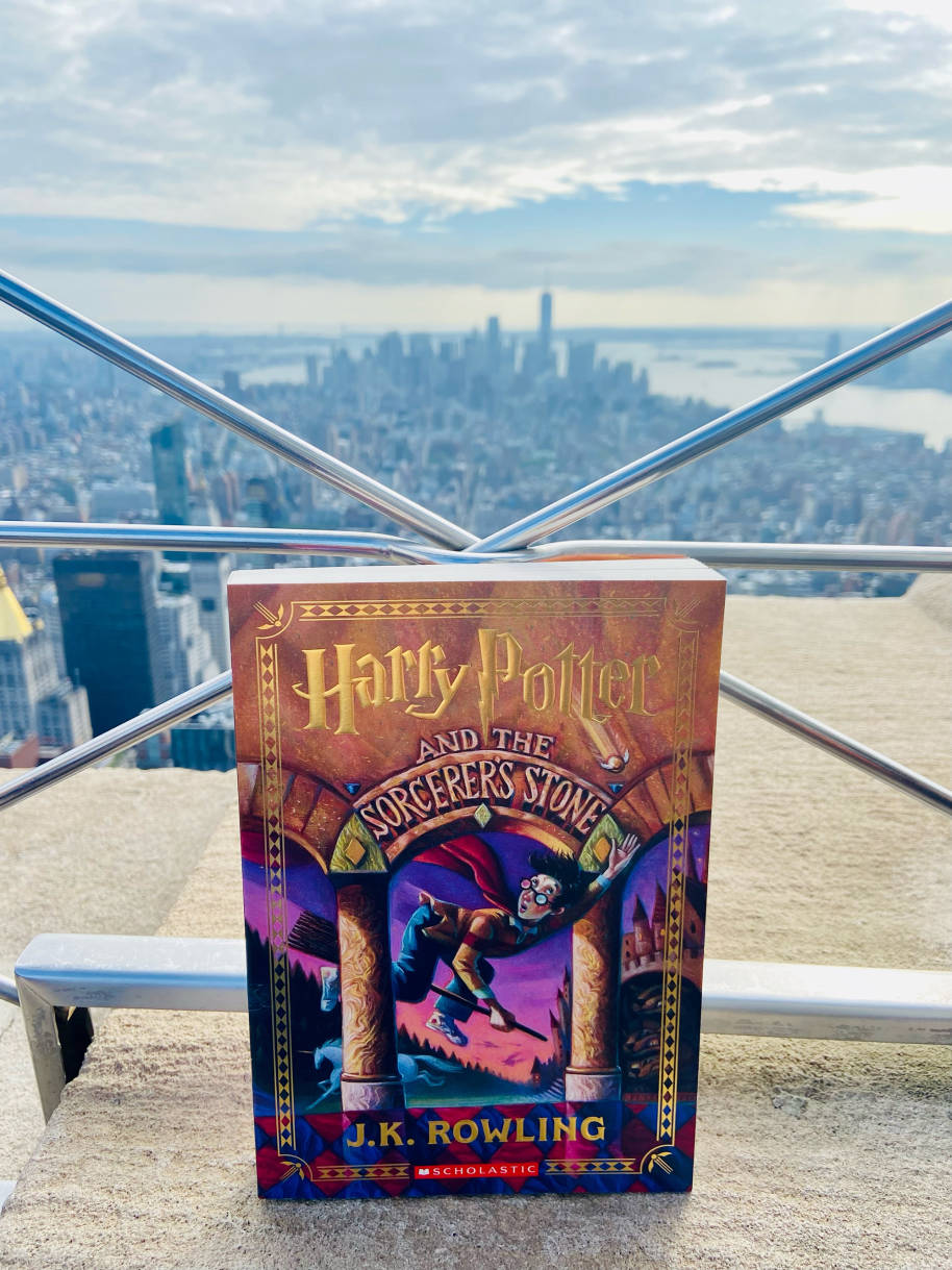 A copy of Harry Potter and the Sorcerer's Stone on the Observation Deck of the Empire State Building