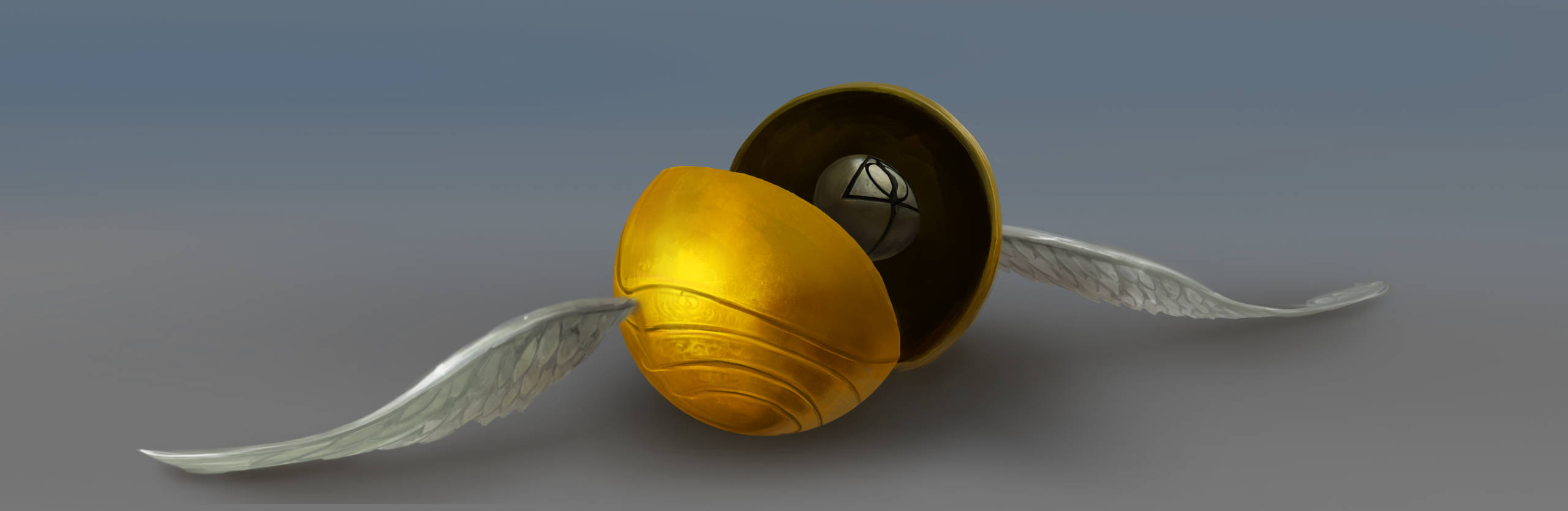 An open Golden Snitch, revealing the Resurrection Stone inside