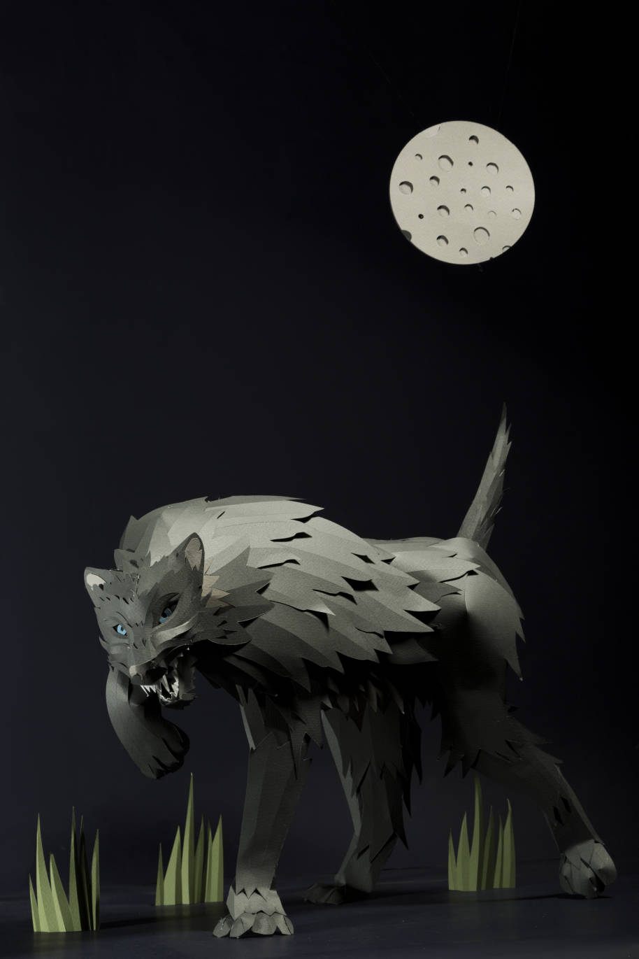 Photograph of a paper model of a werewolf, by artist Andy Singleton