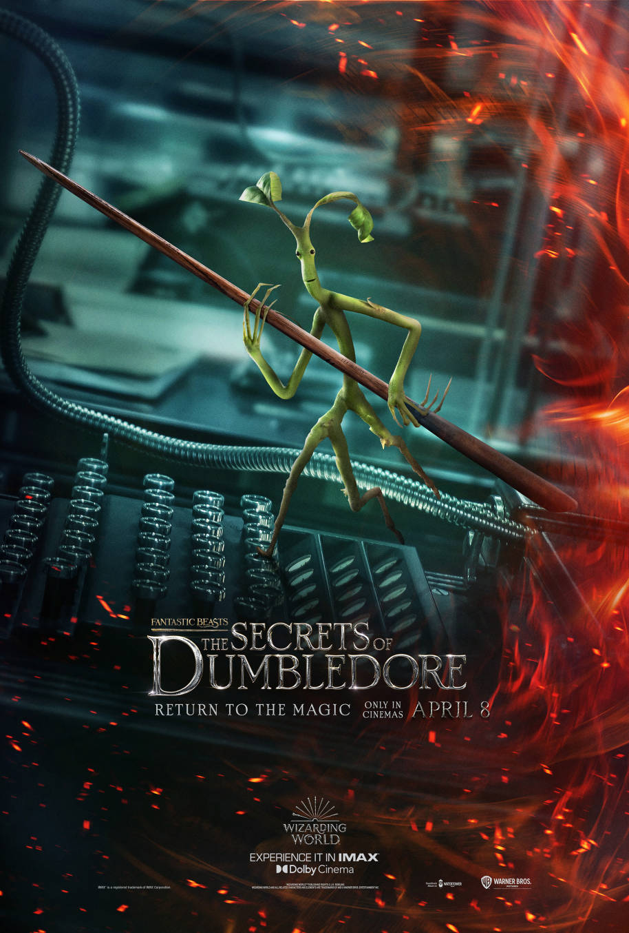 Pickett the Bowtruckle in the poster for Fantastic Beasts: the Secrets of Dumbledore