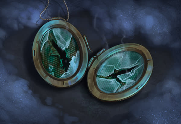 Illustration of Salazar Slytherin's broken locket