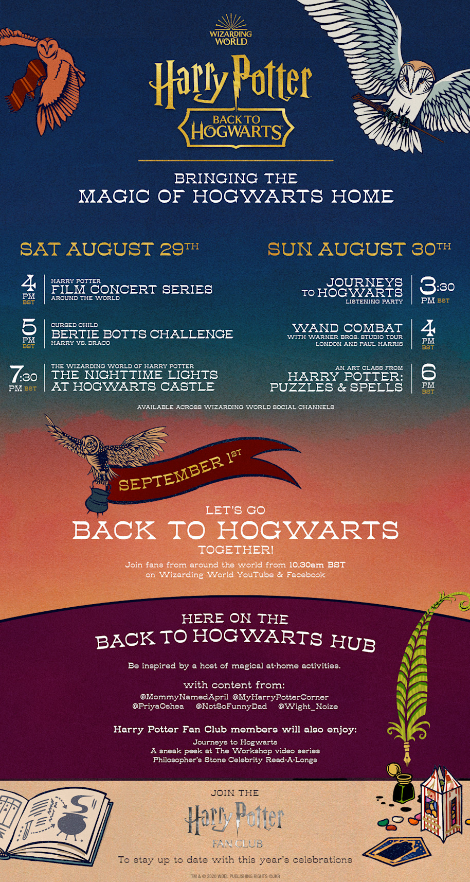 Your weekend schedule for Back to Hogwarts 2020 Wizarding World