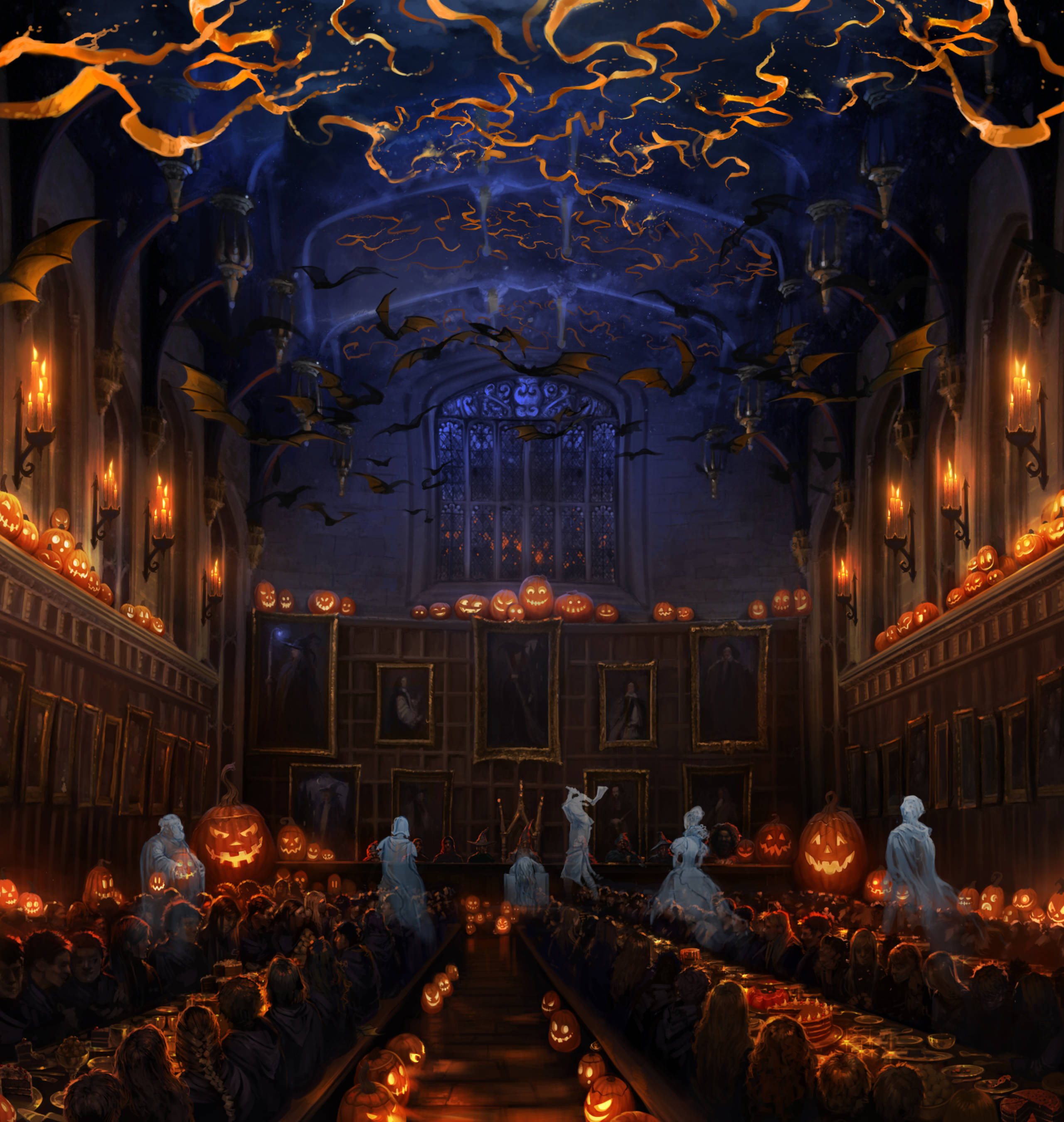 The Great Hall at Halloween with the ghosts