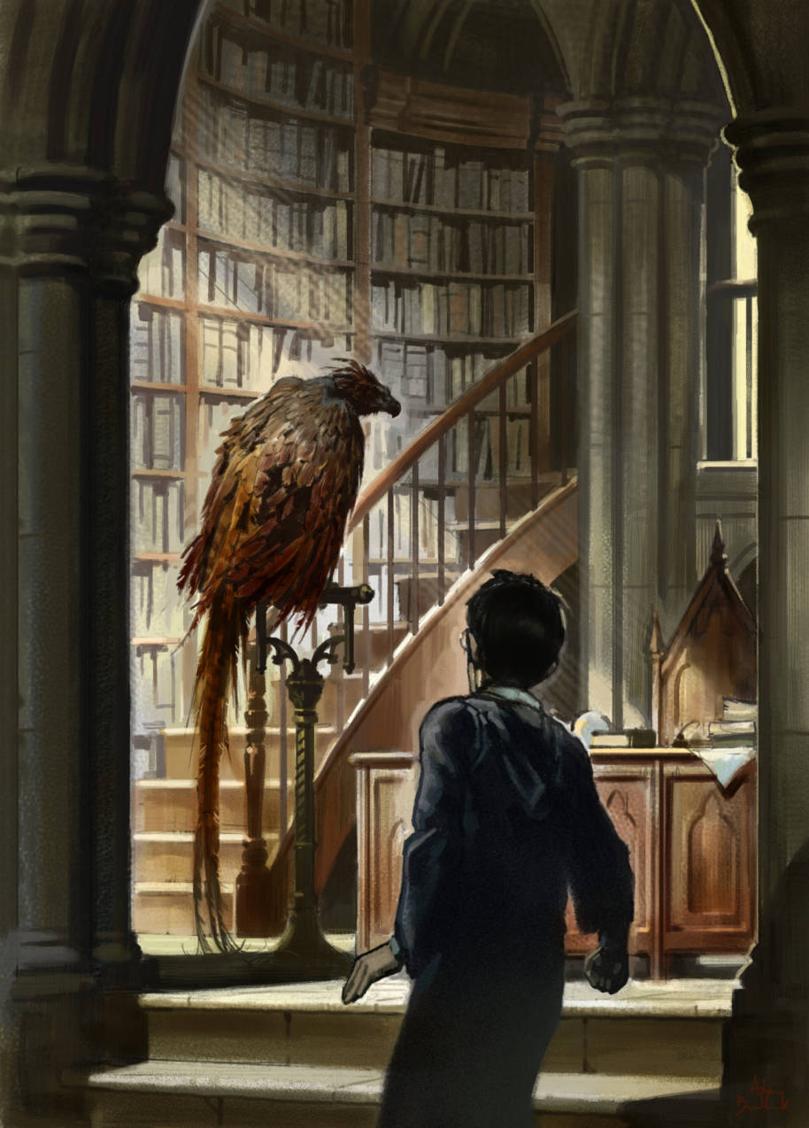 An old Fawkes in Dumbledore's office