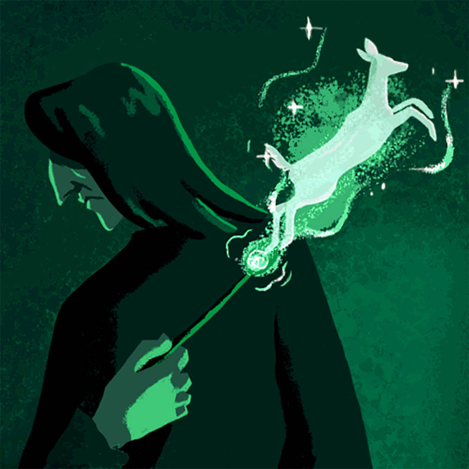 Illustration of Severus Snape casting his doe Patronus from Read the Magic