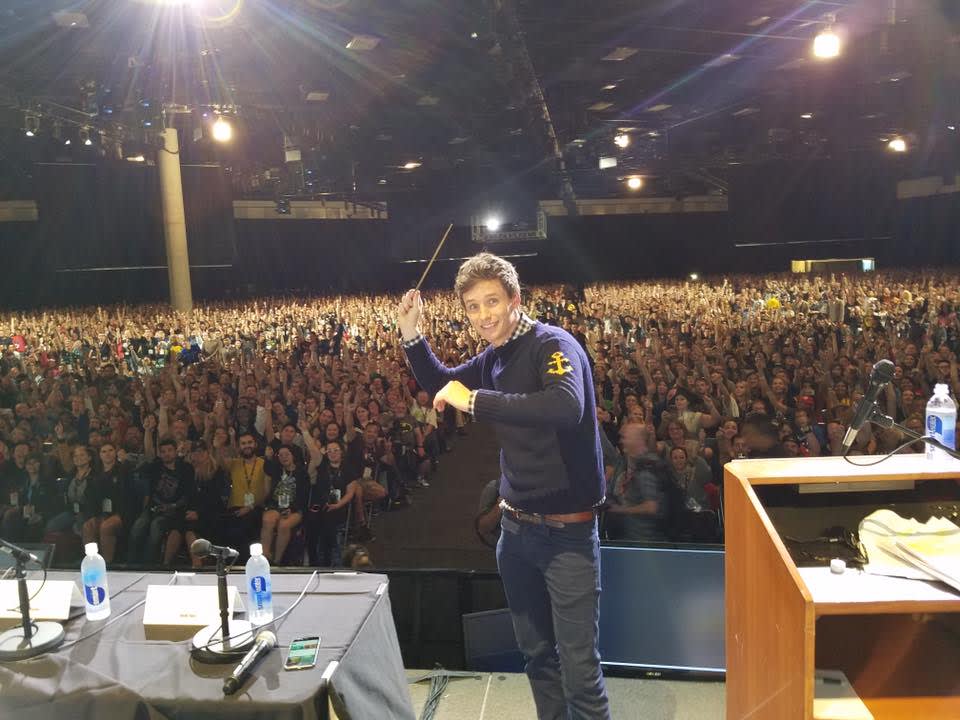 Eddie Redmayne on stage at San Diego Comic-Con