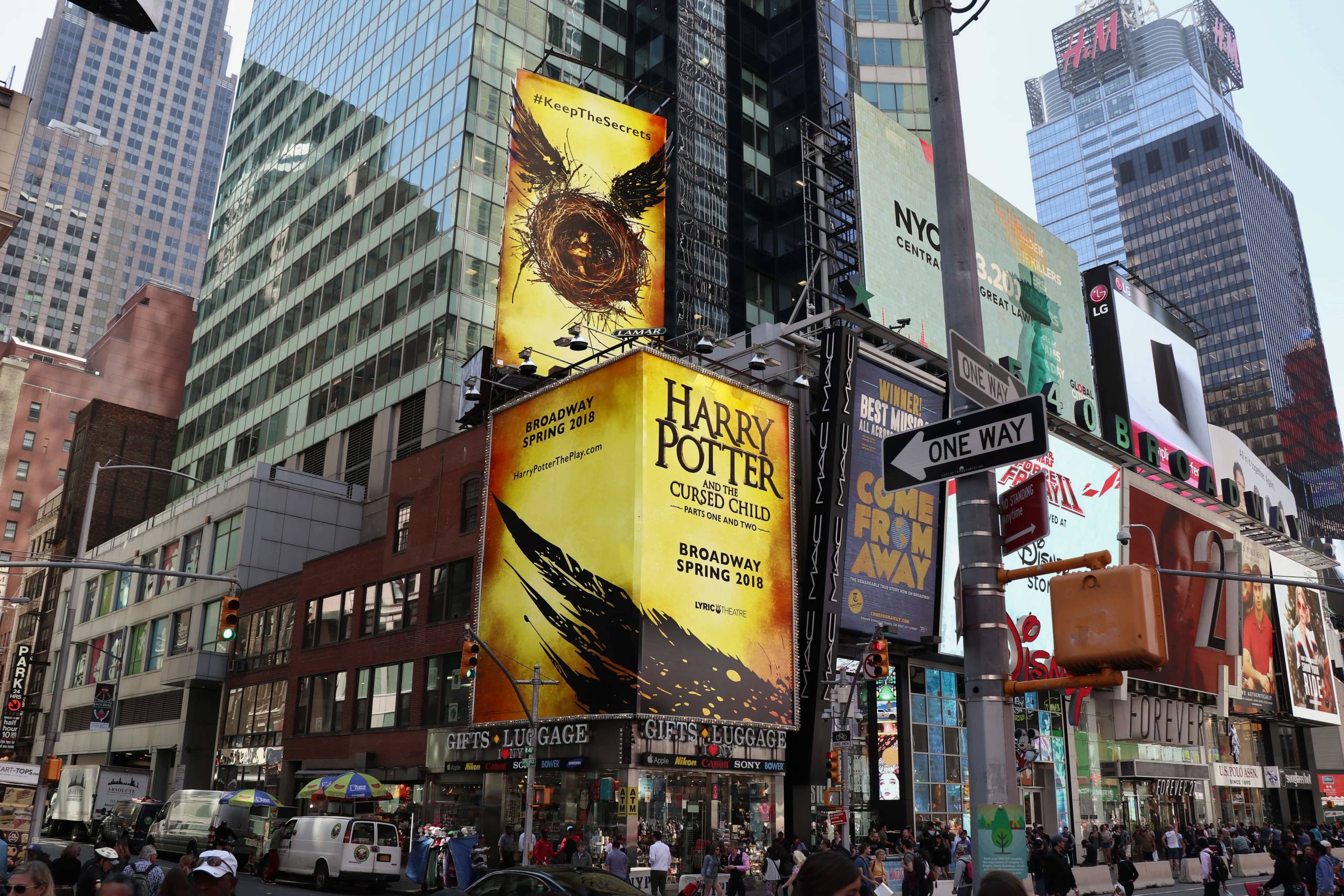 Sign announcing Harry Potter and the Cursed Child coming to Broadway