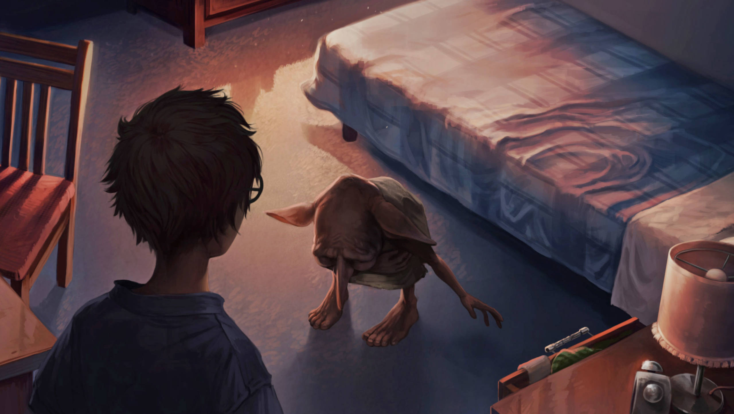 Dobby visits Harry's dormitory on Christmas morning – Harry Potter Lexicon