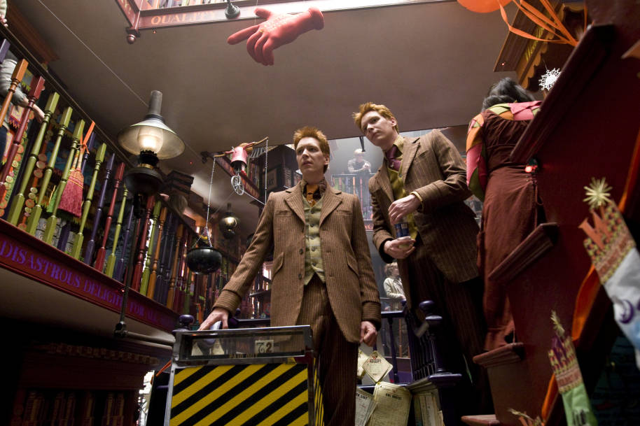 Fred and George inside Weasley Wizard Wheezes.