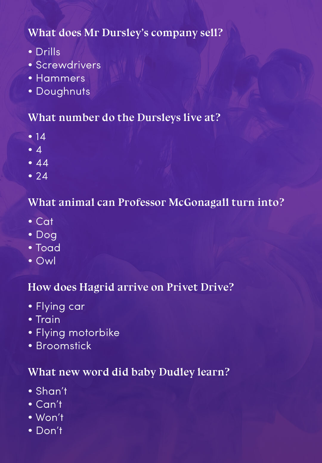 harry potter quiz questions for kids