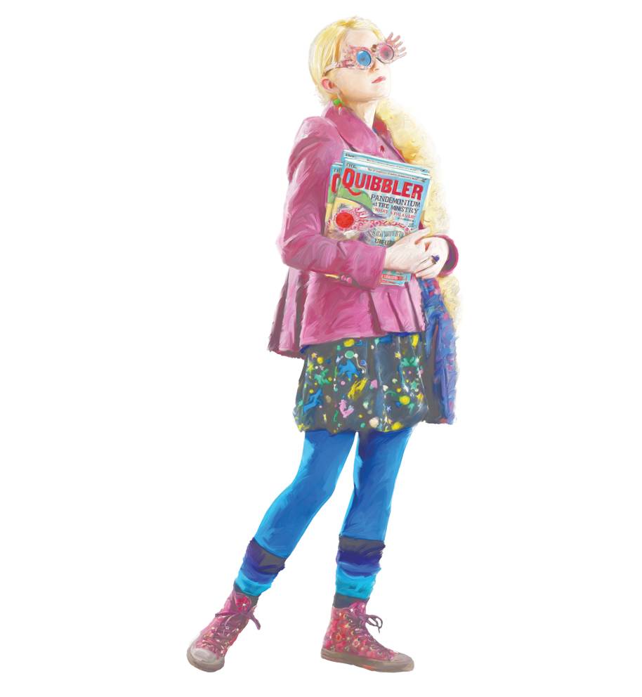 Illustration of Luna wearing her Spector Specs and holding the Quibbler 