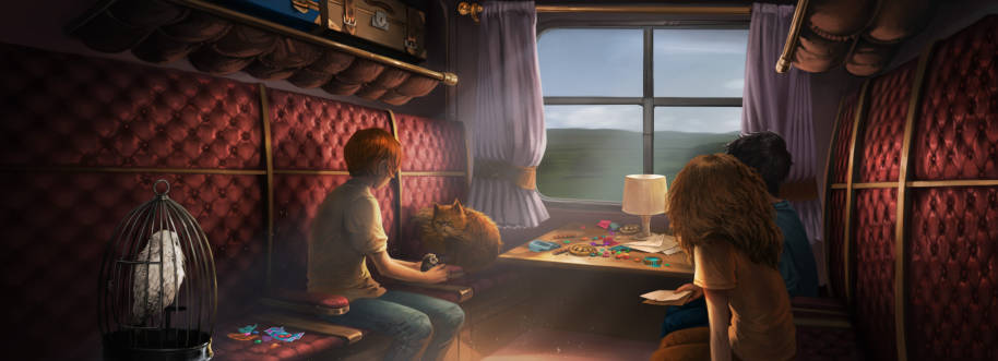 Ron offering Pig for Crookshanks to check on the Hogwarts Express