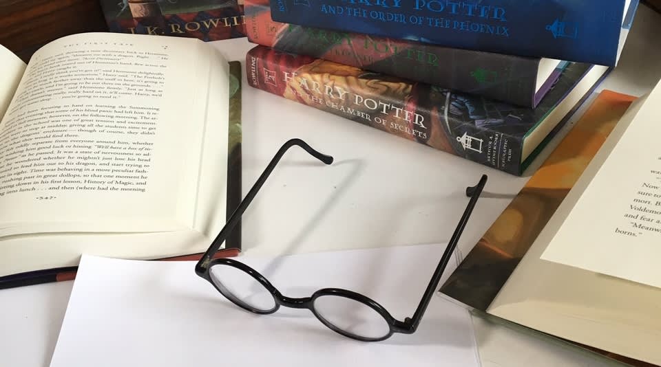 The desk in Brian Selznick’s studio – with his own prescription glasses.